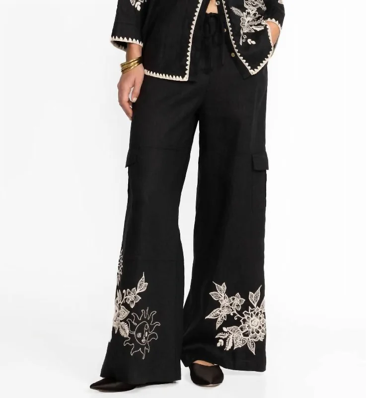 Addison Wide Leg Linen Pant In Black/white