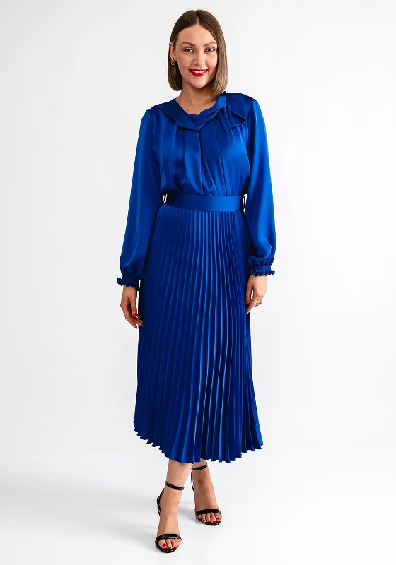 Camelot Satin Pleated Maxi Dress, Royal Blue