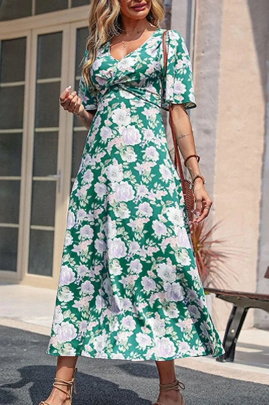 WOMEN HIGH EMPIRE WAIST FLORAL MAXI DRESS