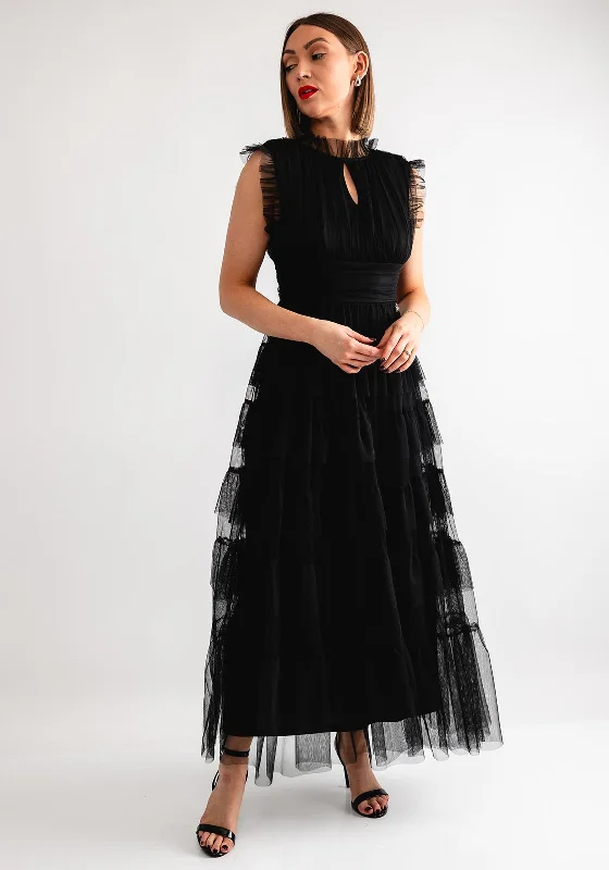 Goa Goa Tulle Tiered Long Dress, Black