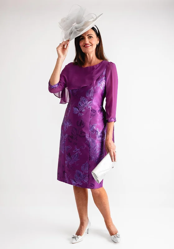 Lizabella Jacquard Floral Chiffon Panel Dress, Purple