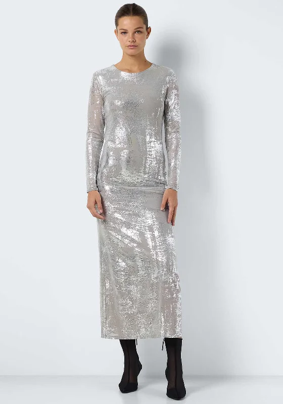 Noisy May Lucia Metallic Maxi Dress, Silver