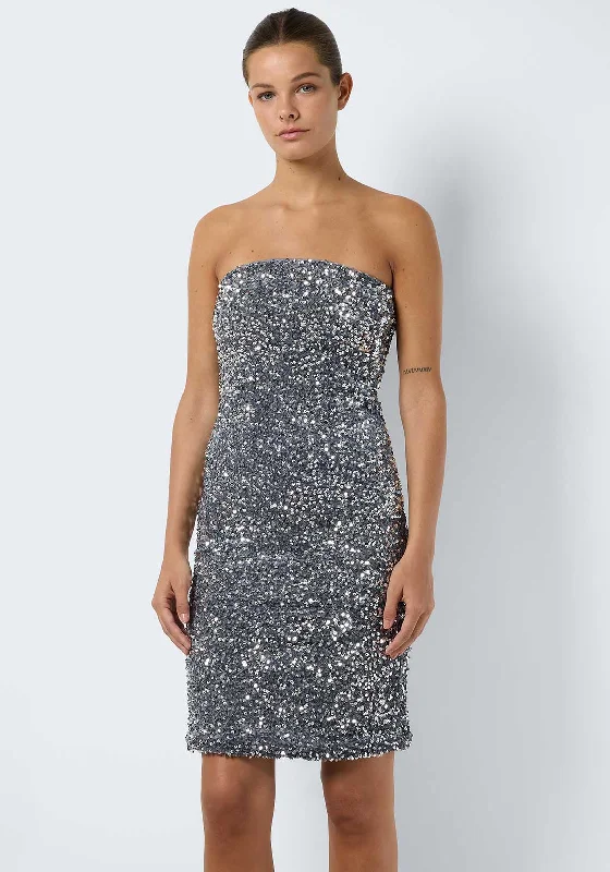 Noisy May Mia Sequin Tube Mini Dress, Silver