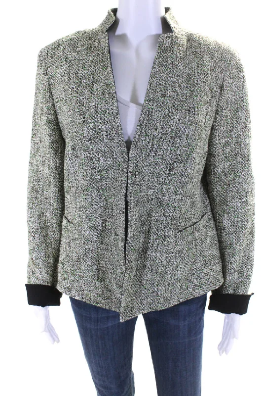 Akris Punto Womens Hook Front V Neck Knit Jacket Green White Black