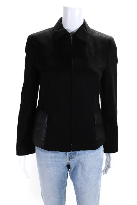 Akris Punto Womens Wool Patchwork Zipped Long Sleeve Jacket Black