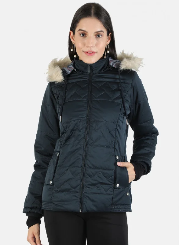 Women Navy Blue Solid Jacket