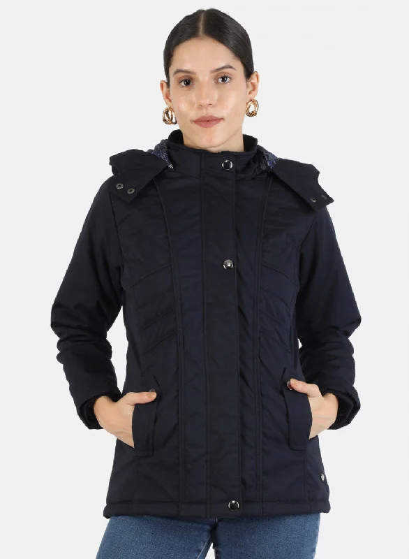 Women Navy Blue Solid Jacket