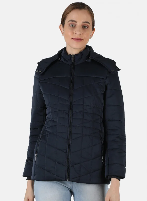 Women Navy Blue Solid Jacket