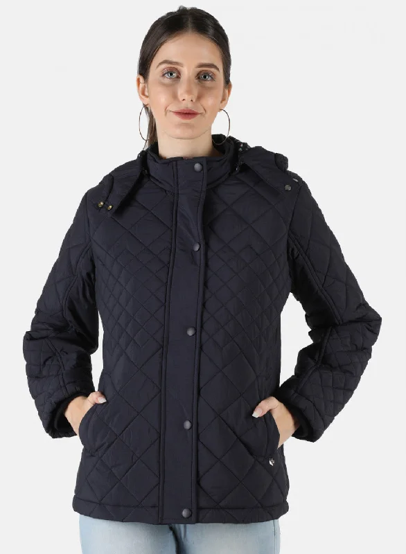 Women Navy Blue Solid Jacket