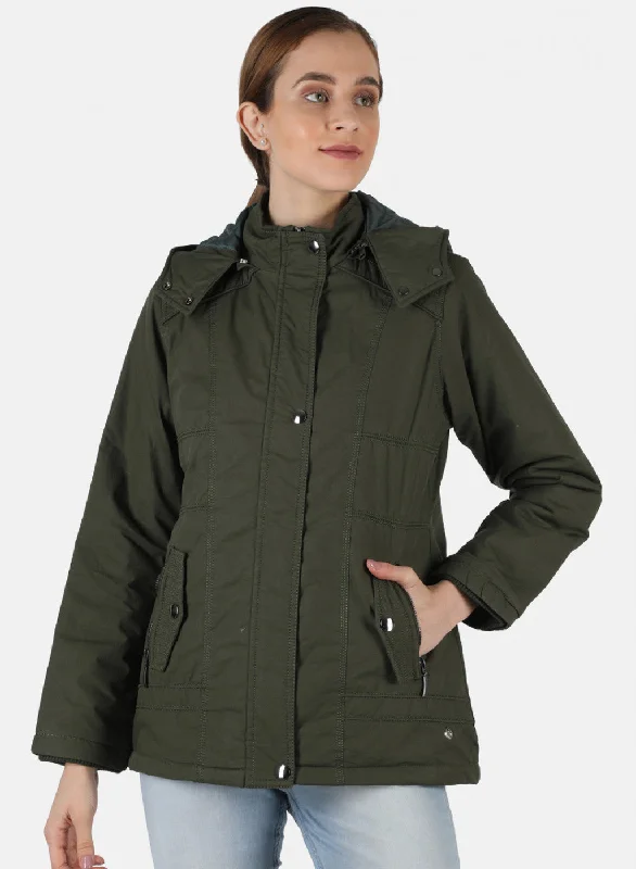 Women Olive Solid Jacket