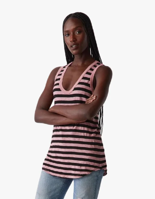 Michael Stars Tori Stripe Scoop Neck Tank Top in Berrywood