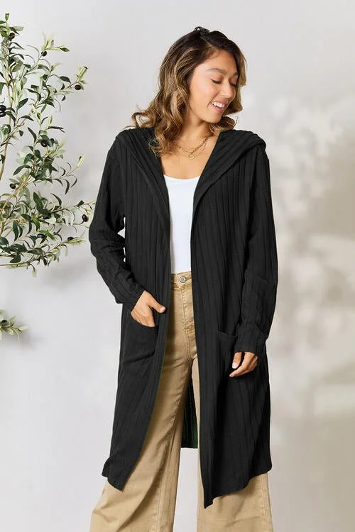 Ribbed Open Front Long Sleeve Cardigan