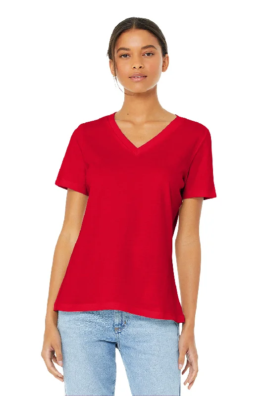 Bella + Canvas Womens Relaxed Jersey Short Sleeve V-Neck T-Shirt - Red