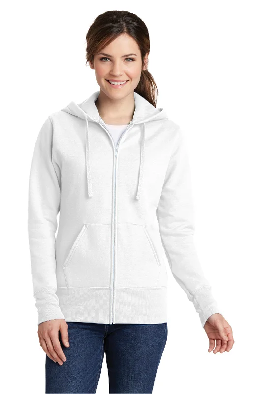 Port & Company Womens Core Pill Resistant Fleece Full Zip Hooded Sweatshirt Hoodie - White