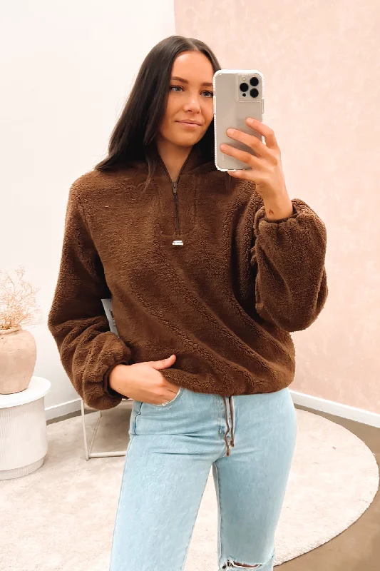 Quarter Zip Sherpa Hood Coca Mocha