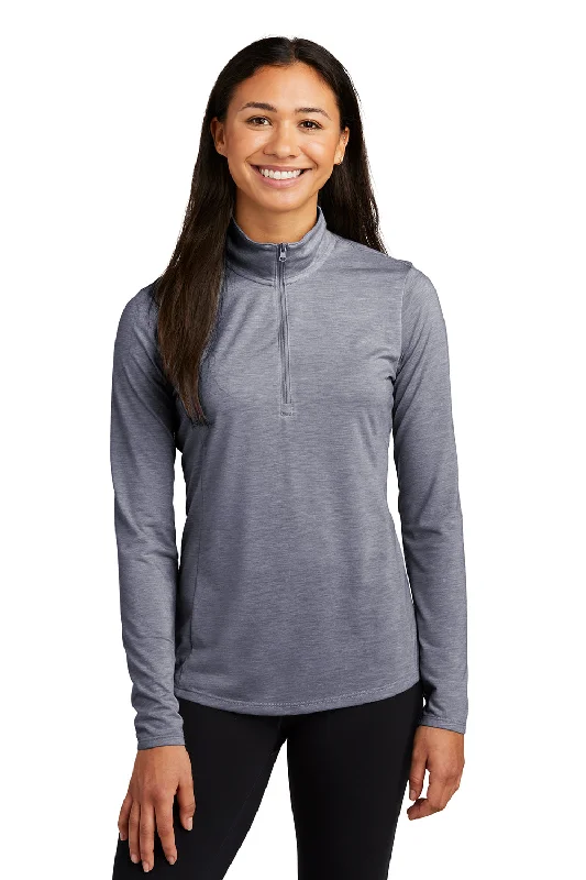 Sport-Tek Womens Moisture Wicking 1/4 Zip Sweatshirt - Heather True Navy Blue