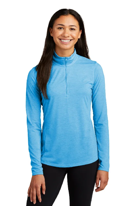 Sport-Tek Womens Moisture Wicking 1/4 Zip Sweatshirt - Heather Pond Blue