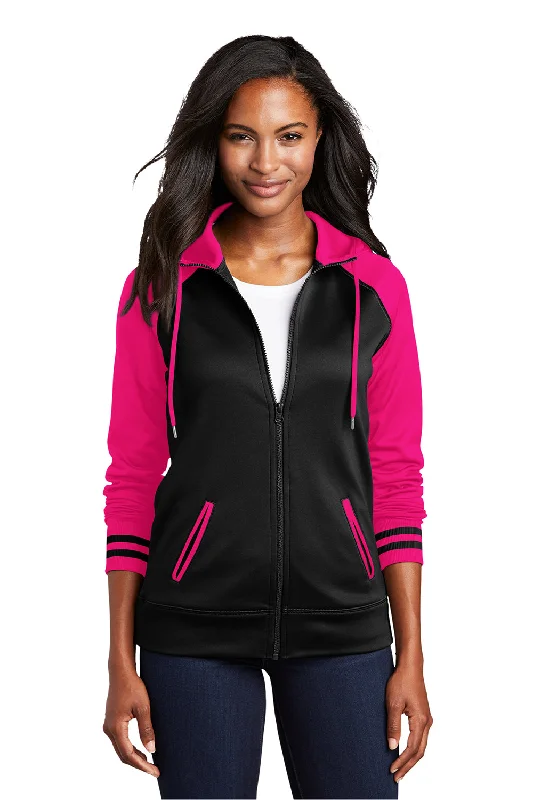 Sport-Tek Womens Sport-Wick Moisture Wicking Fleece Hooded Sweatshirt Hoodie - Black/Neon Pink