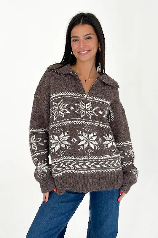 Warm Me Up Sweater in Brown/Ivory