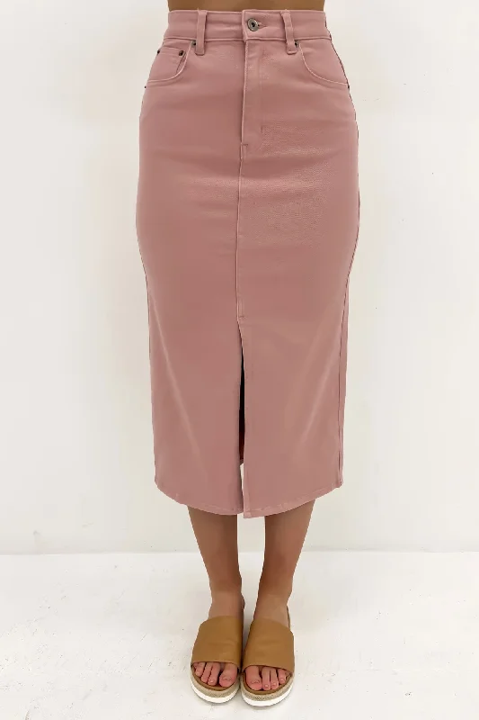 Alivia Denim Midi Skirt Pink