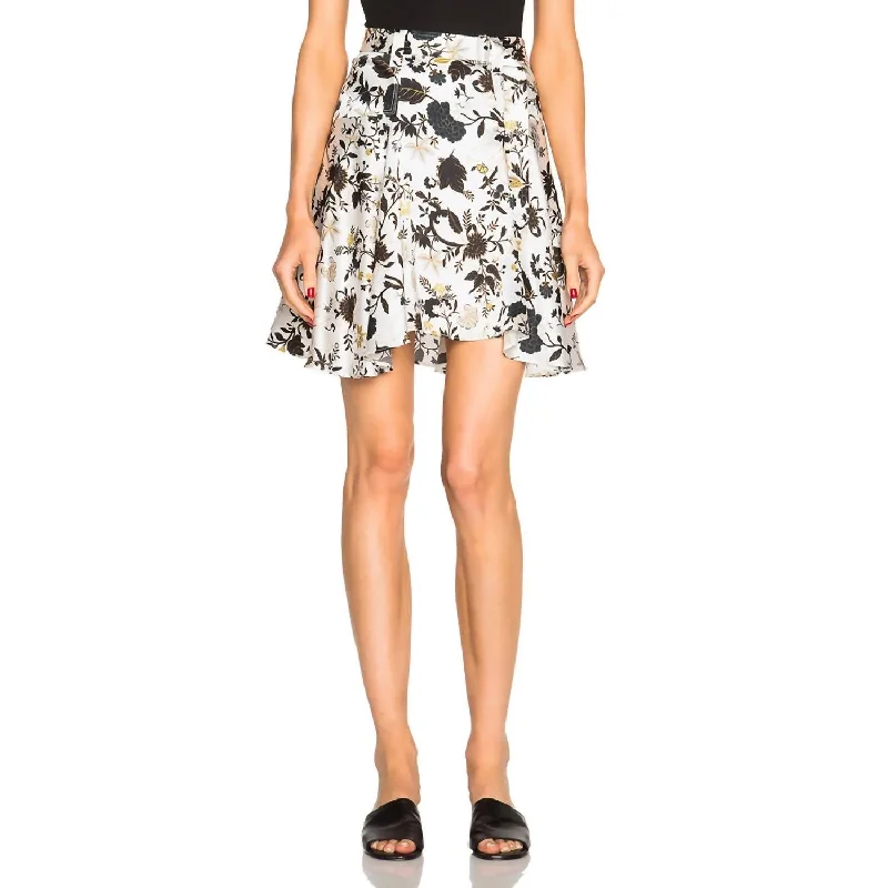 Brien Silk Blend Floral Ruffled Mini Skirt In White/black