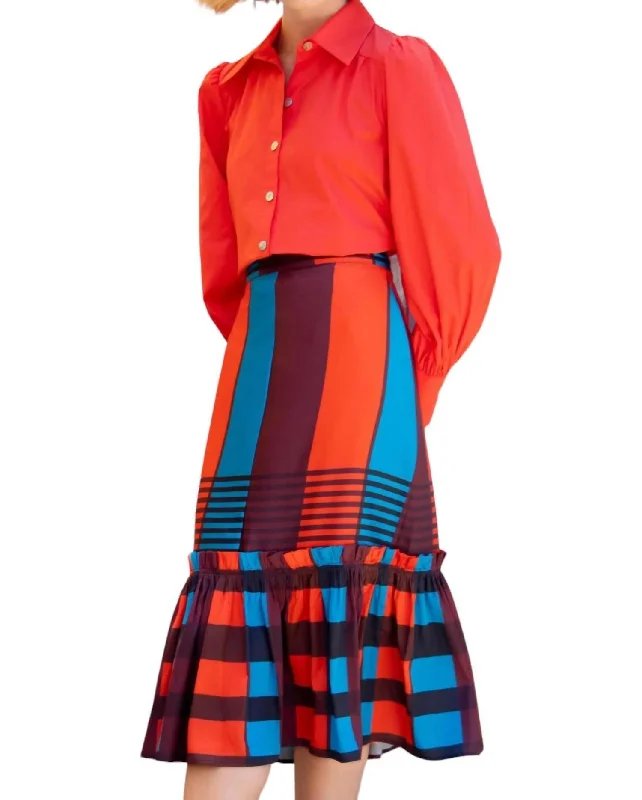 Flounced Midi Skirt In Multi-Colored