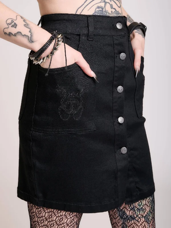 Snake Embroidered Denim Skirt